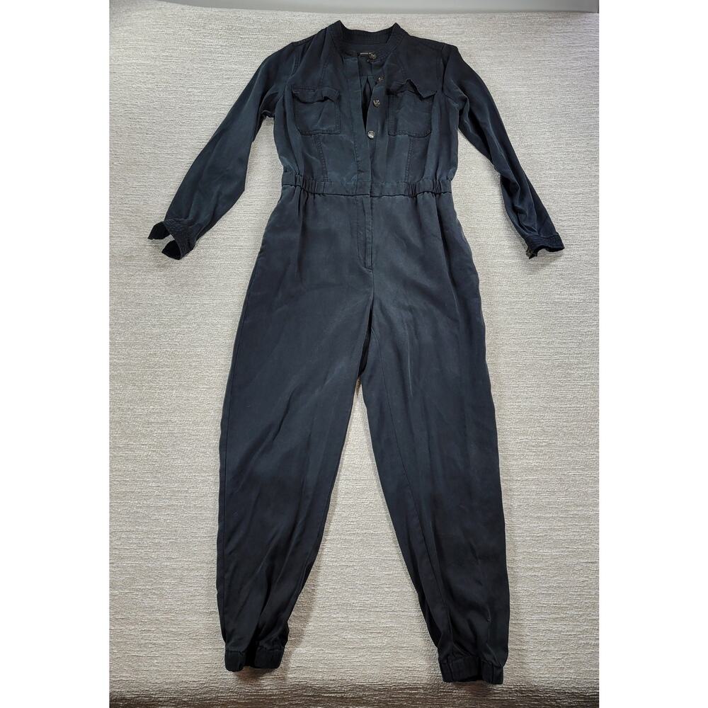 Banana Republic Utility Jogger Jumpsuit Womens 8 Tall Black Tencel Long Sleeve